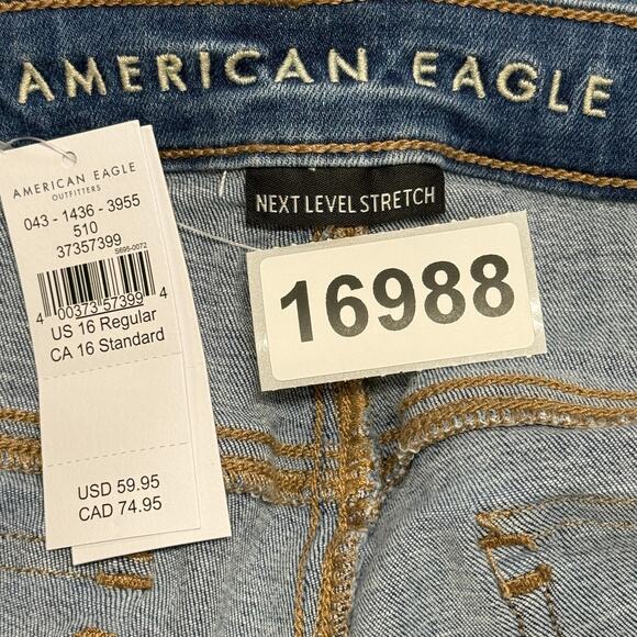 American Eagle Jeans Womens 16 Blue Fits 36x32 Low Rise Flare Next Level Stretch - Picture 11 of 11